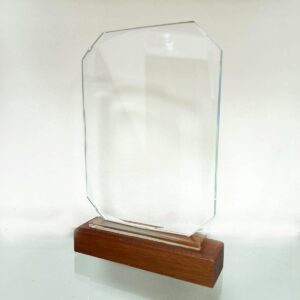 درع كريستال مع قاعدة خشب14×20سم #69